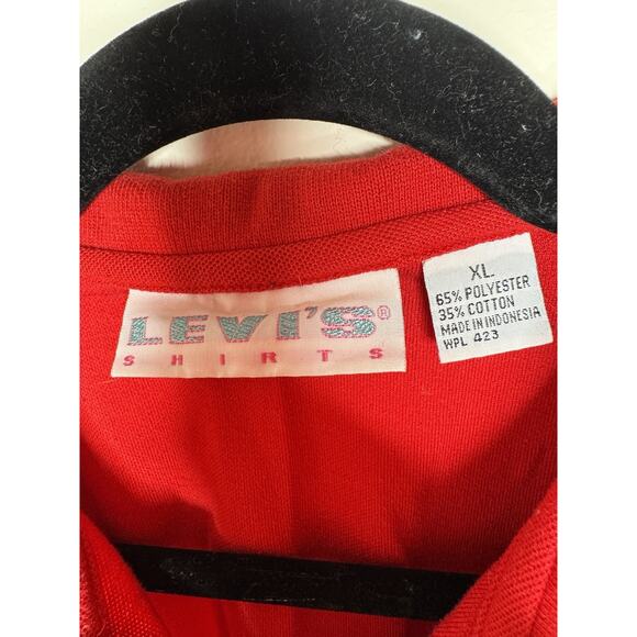 Vintage 80s Levis "E" Shirt Polo Short Sleeve Ringer Red Men XL Embroidered Logo - Picture 3 of 9